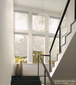 designer solar screen shades on stairs