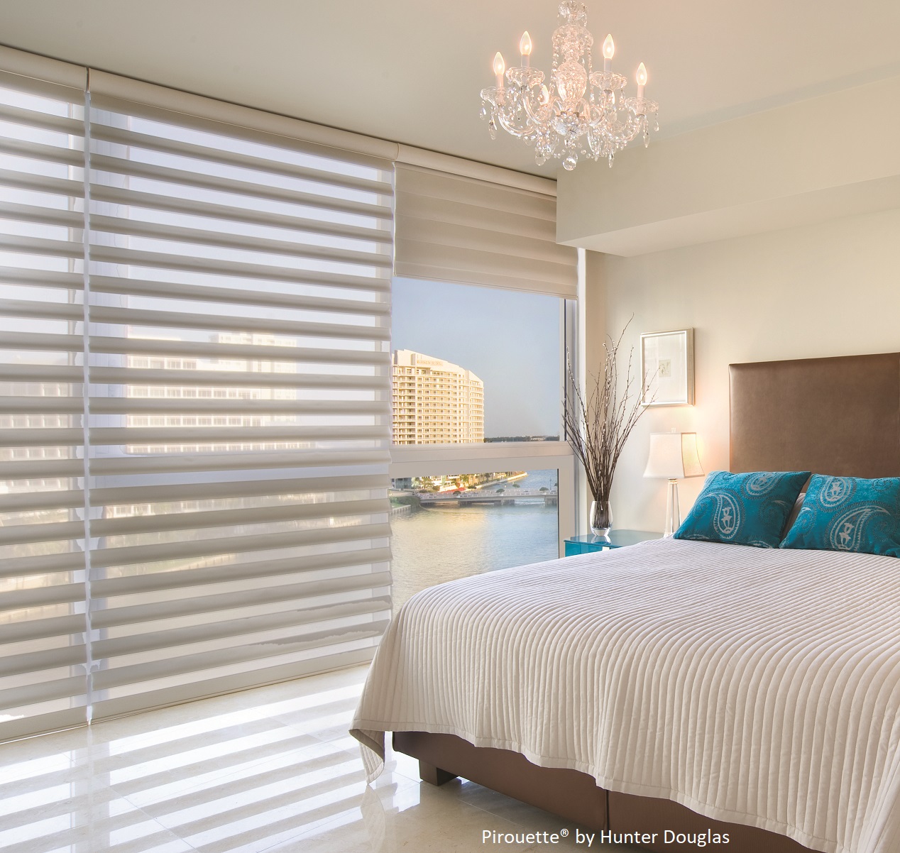 Pirouette sheer shades and blinds in the bedroom